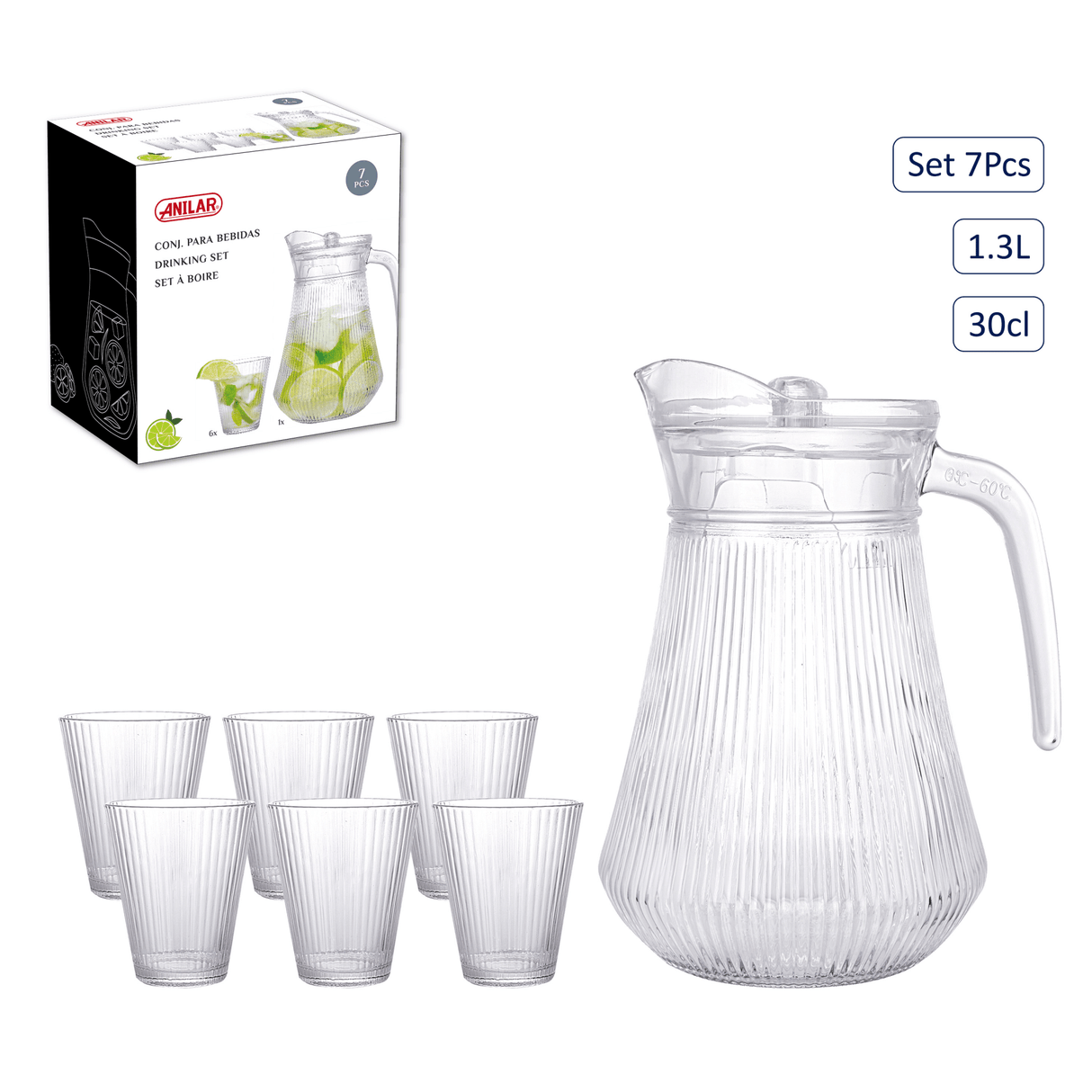 Anilar 7pc Jug & Tumbler Set - DRINKING GLASSES - Beattys of Loughrea