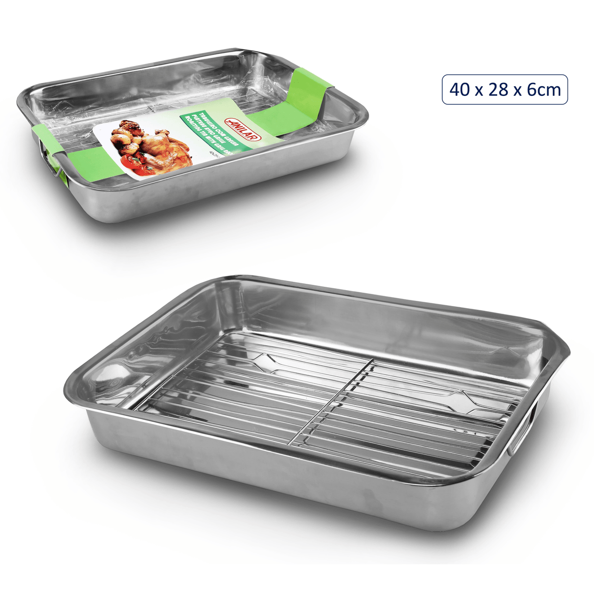 Anilar Stainless Steel Roasting Tray & Rack – 40 x 28cm - GENERAL COOKWARE - Beattys of Loughrea