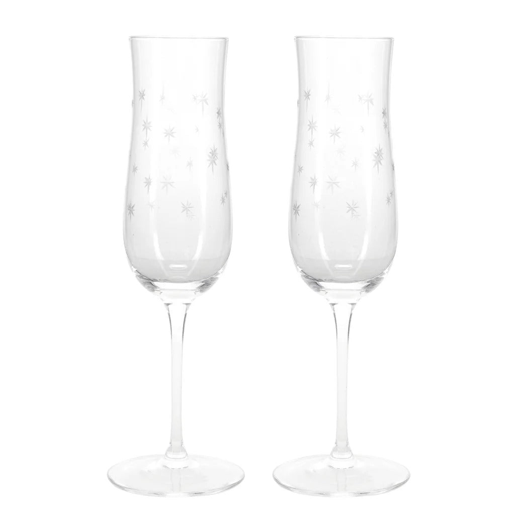 Etched Star Champagne Glasses 200ml (Set of 2) – Clear - DRINKING GLASSES - Beattys of Loughrea