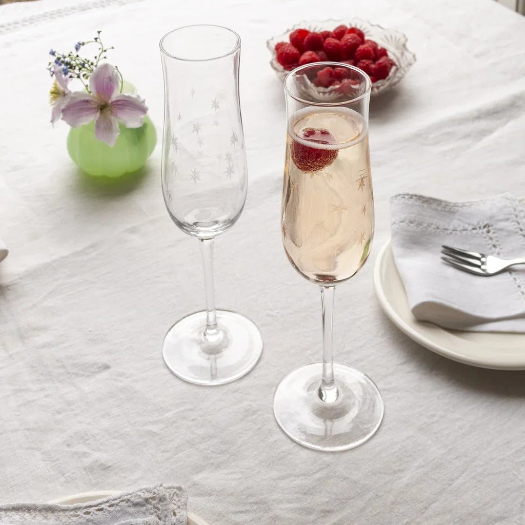 Etched Star Champagne Glasses 200ml (Set of 2) – Pink Tint - DRINKING GLASSES - Beattys of Loughrea