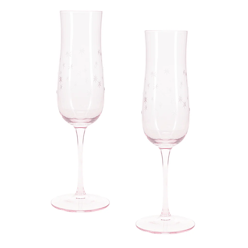 Etched Star Champagne Glasses 200ml (Set of 2) – Pink Tint - DRINKING GLASSES - Beattys of Loughrea
