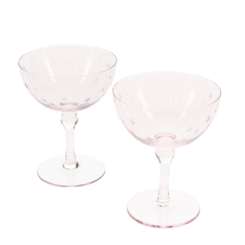 Etched Star Coupe Cocktail Glasses 200ml (Set of 2) – Pink Tint - DRINKING GLASSES - Beattys of Loughrea