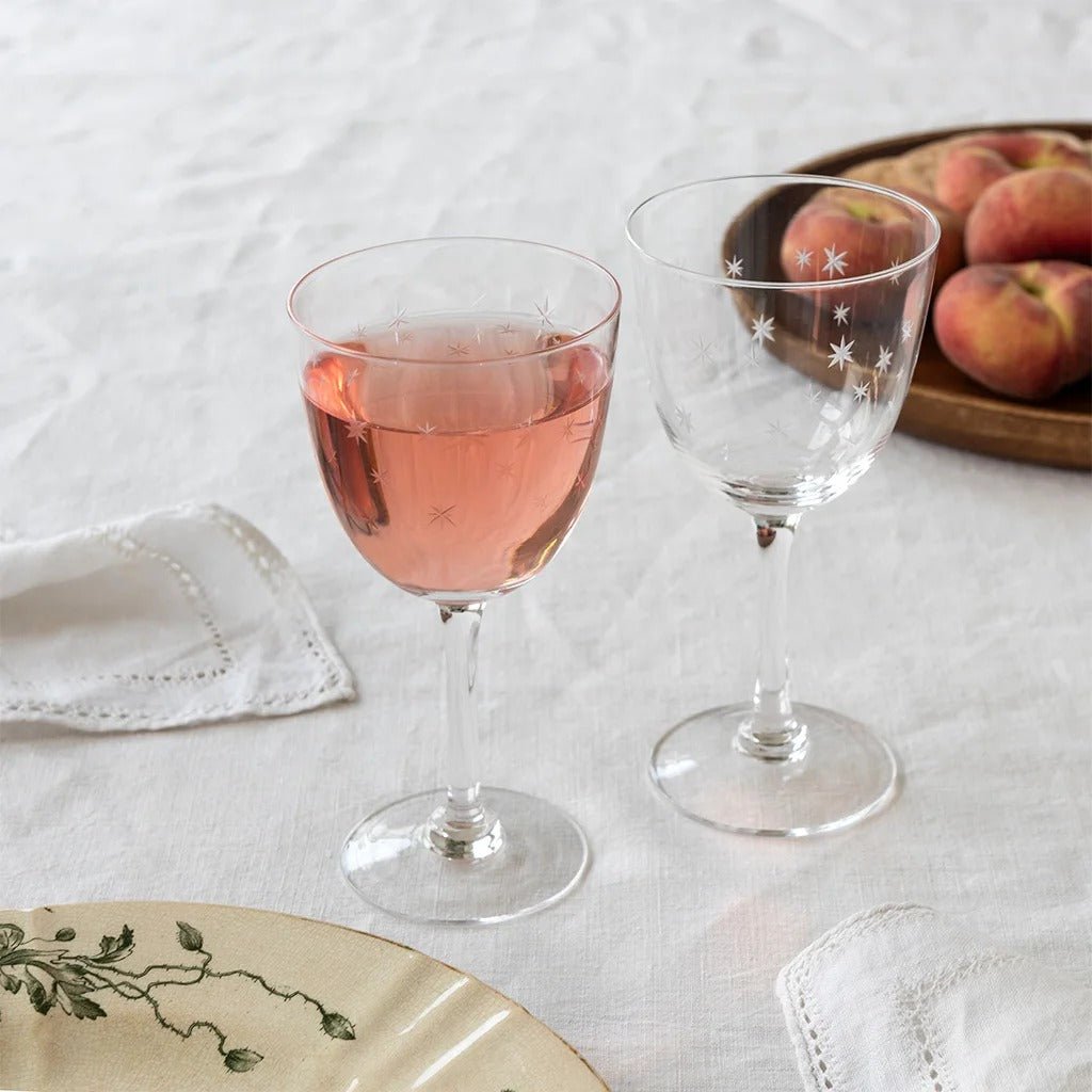 Etched Star Wine Glasses 250ml (Set of 2) – Clear - DRINKING GLASSES - Beattys of Loughrea