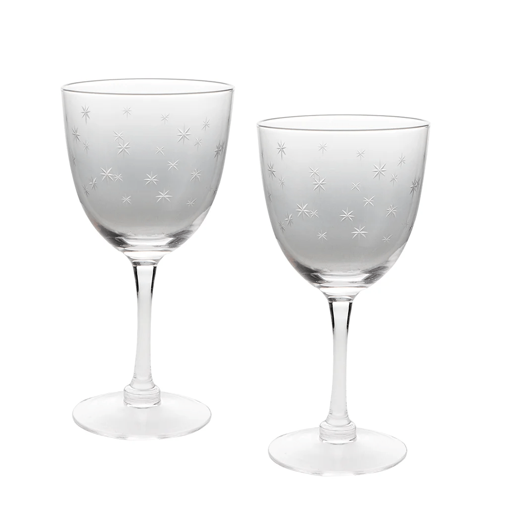 Etched Star Wine Glasses 250ml (Set of 2) – Clear - DRINKING GLASSES - Beattys of Loughrea