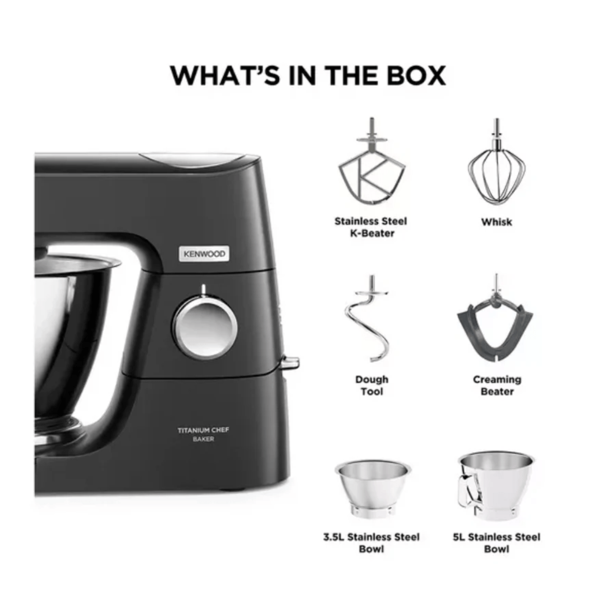 Kenwood Titanium Chef Baker Mixer (KVC85.004BK) - FOOD PROCESSORS - Beattys of Loughrea