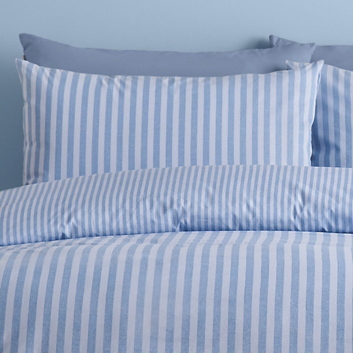 Catherine Lansfield Epping Textured Stripe Reversible Double Duvet Cover Set with Pillowcases Blue - DUVET COVERS - Beattys of Loughrea