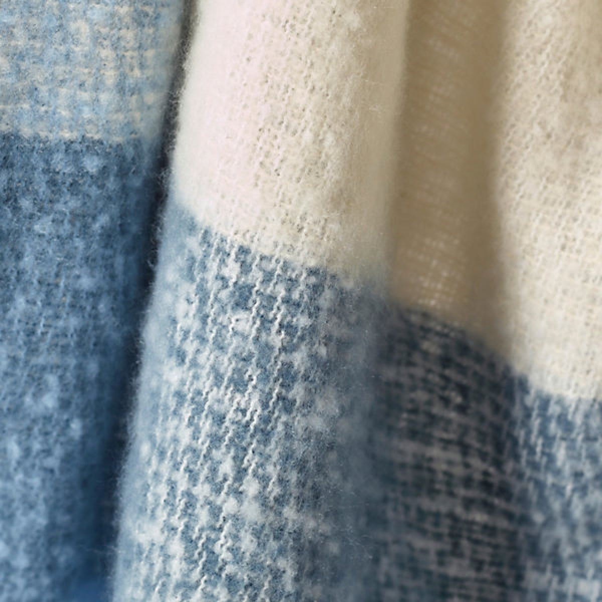 Catherine Lansfield Faux Mohair Check 130 x 170cm Blanket Throw Blue