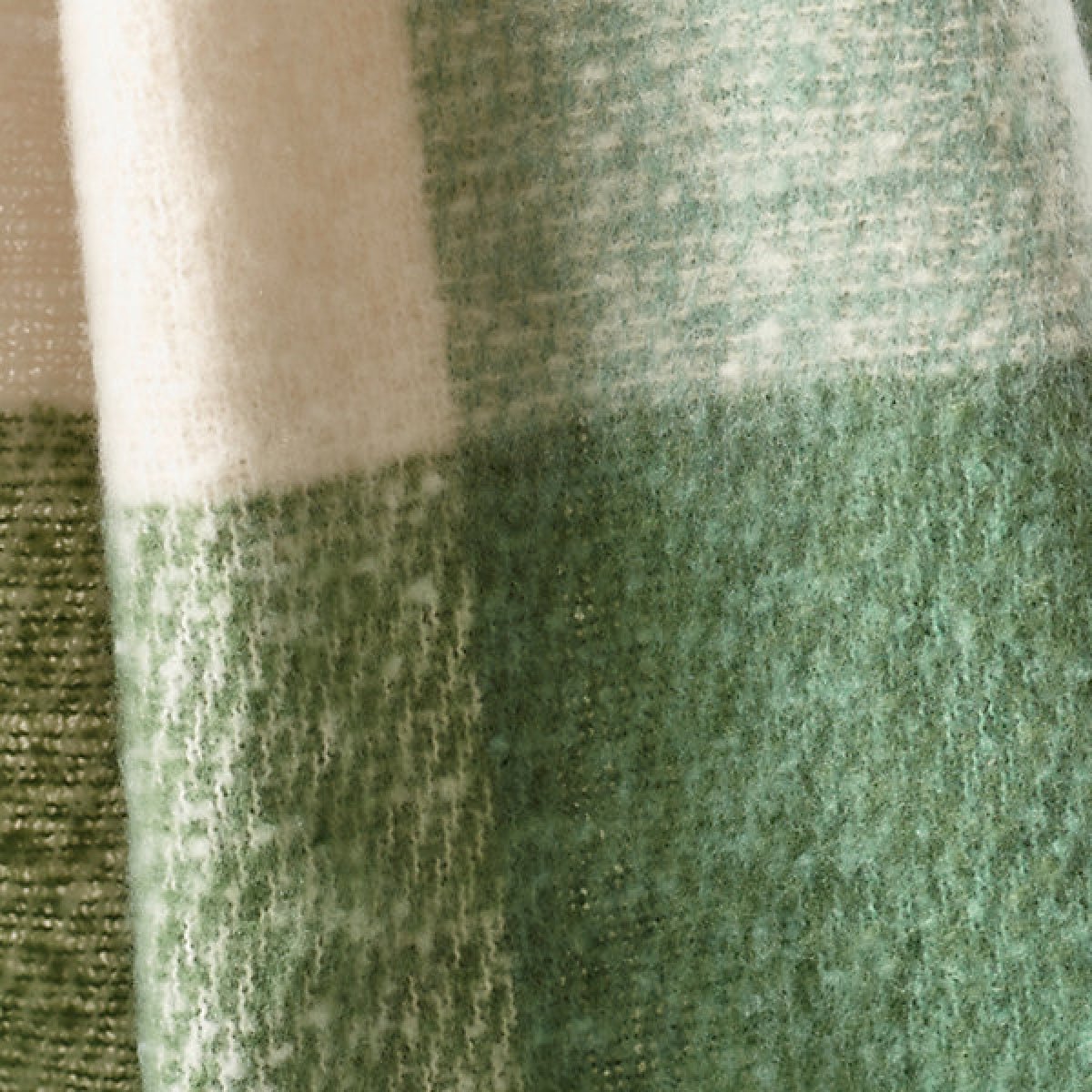 Catherine Lansfield Faux Mohair Check 130 x 170cm Blanket Throw Green - THROWS/BLANKETS - Beattys of Loughrea