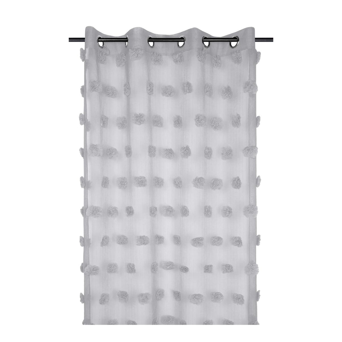 STOF Pompinou Pompom Voile Panel, Pearl White, 135x260cm - CURTAINS - READY MADE - Beattys of Loughrea