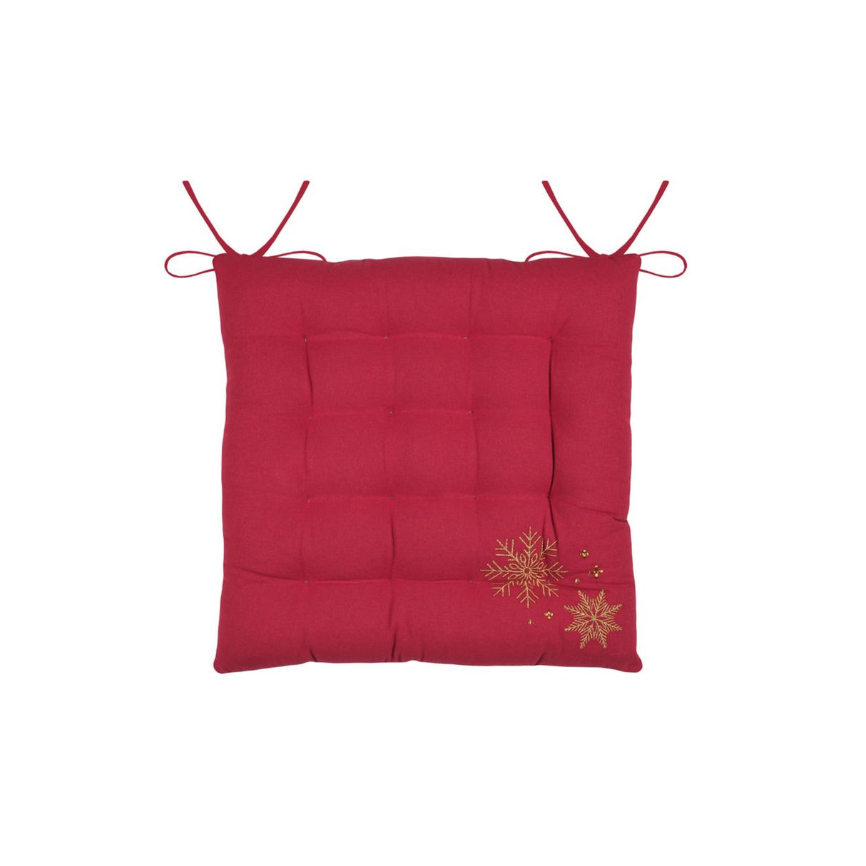 Clark Gold Snowflake Christmas Chair Pad, Red, 38x38cm - TABLECLOTHS/RUNNERS - Beattys of Loughrea