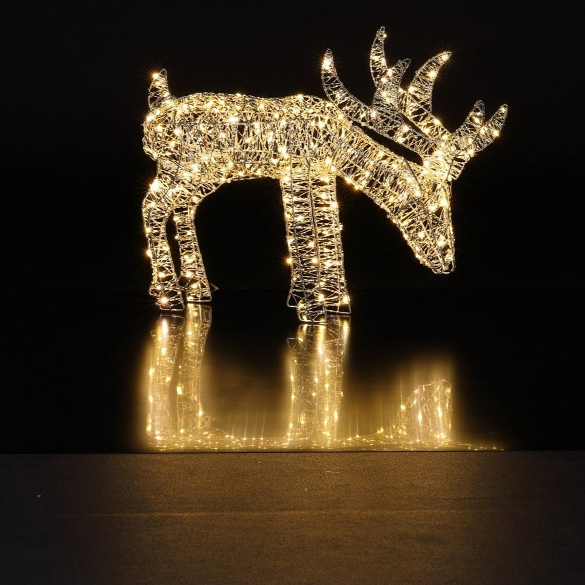 Noma 40cm Twisted Silver Grazing Stag - XMAS LIGHTED OUTDOOR DECOS - Beattys of Loughrea