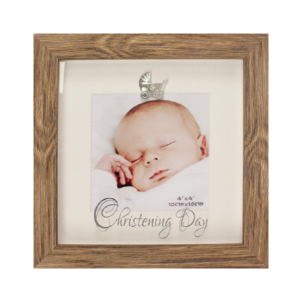 Christening Photo Frame Wood Finish 4" x 4"