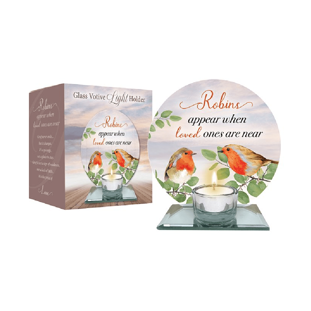 Glass Votive Holder Robins Near You - CANDLE HOLDERS / Lanterns - Beattys of Loughrea