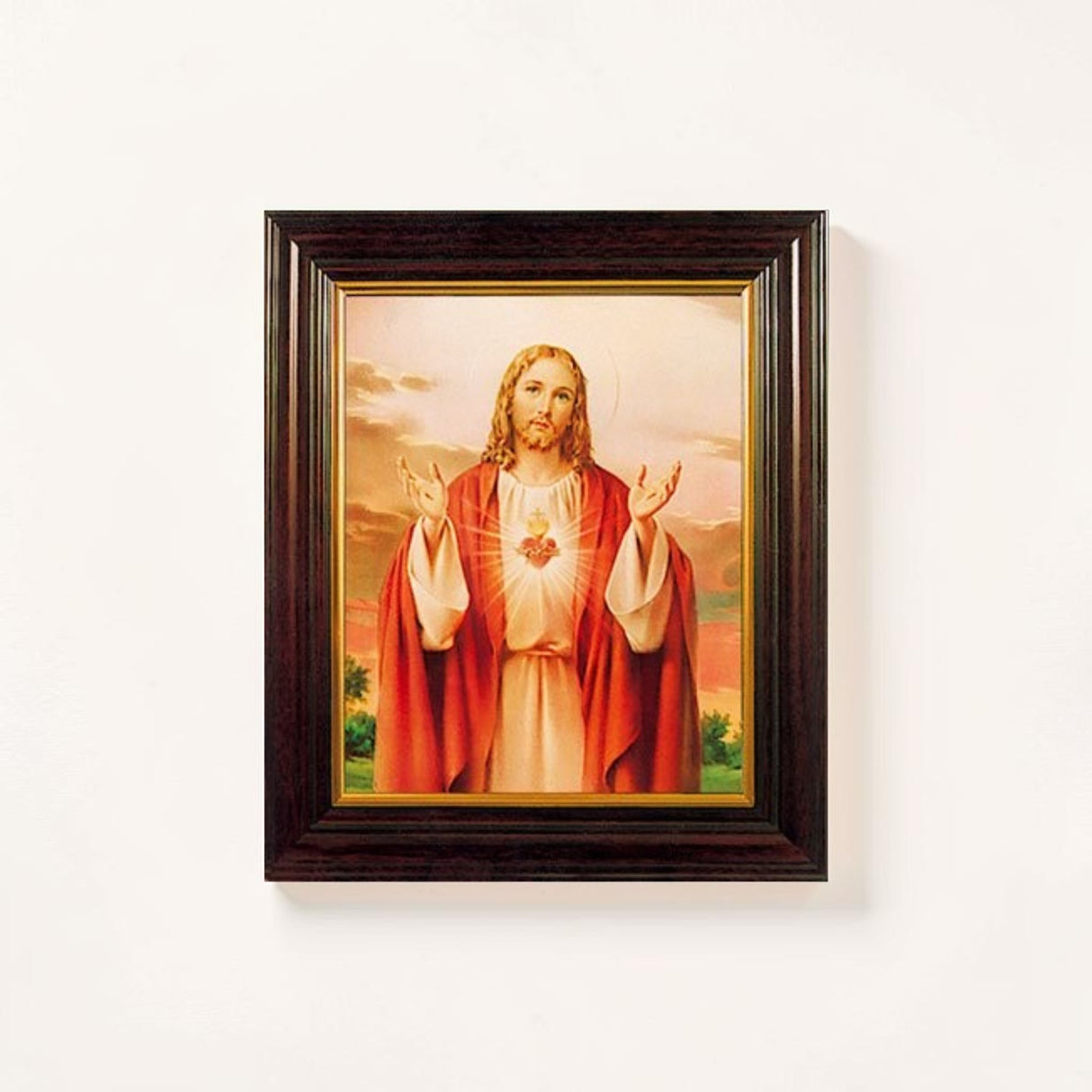 Framed Sacred Heart Picture Brown Frame 10.5 x 8.5 Inch