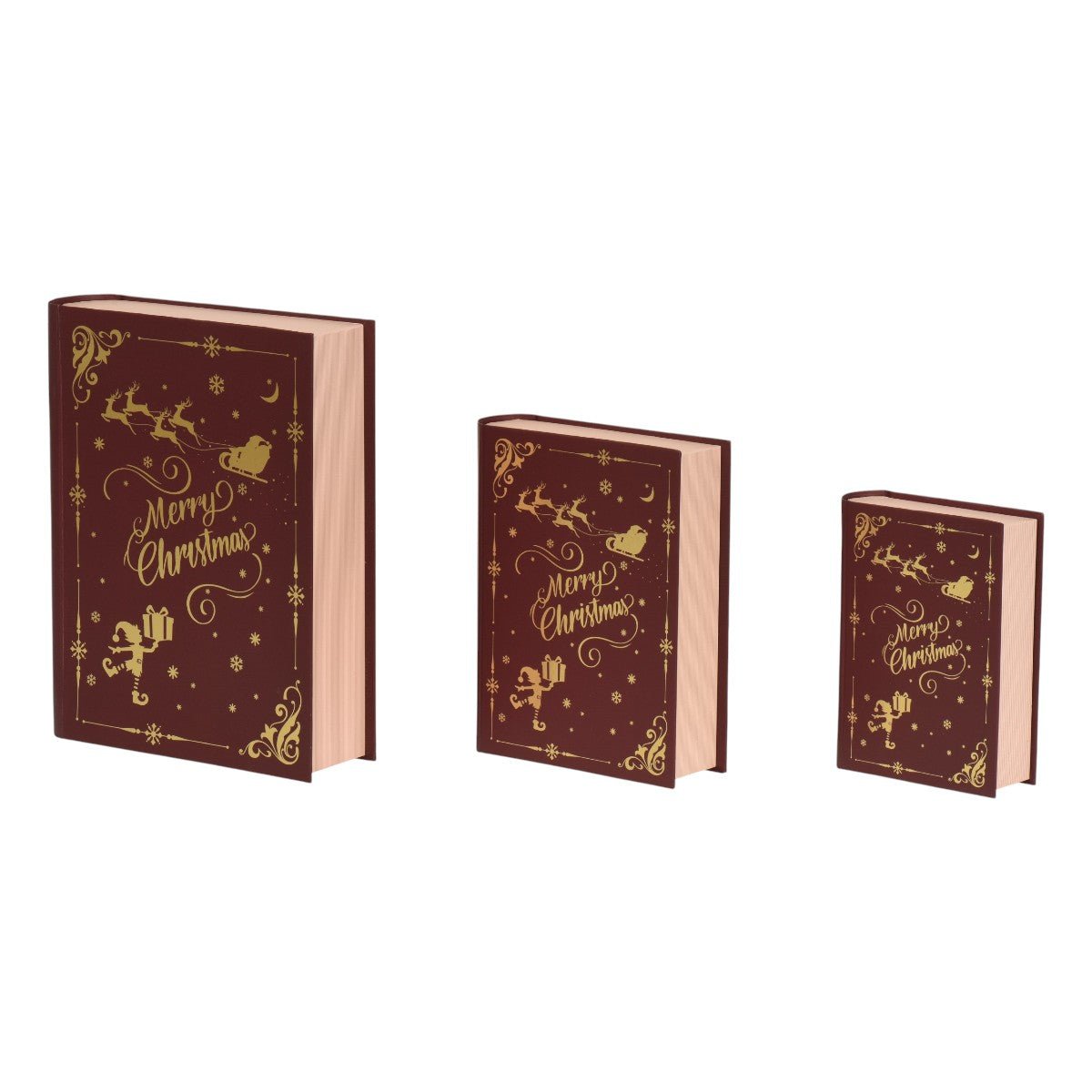 Set Of 3 Book Storage Boxes Oxblood With Gold Foil - XMAS ACCESSORIES - Beattys of Loughrea