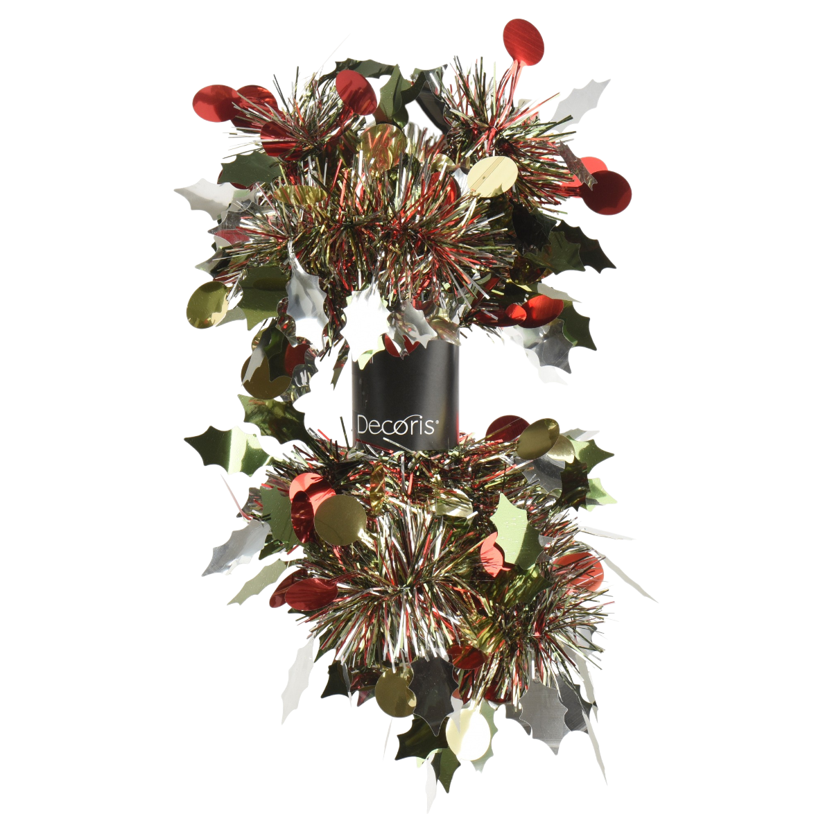 Multi-Coloured Tinsel Garland With Tree And Ball Decorations