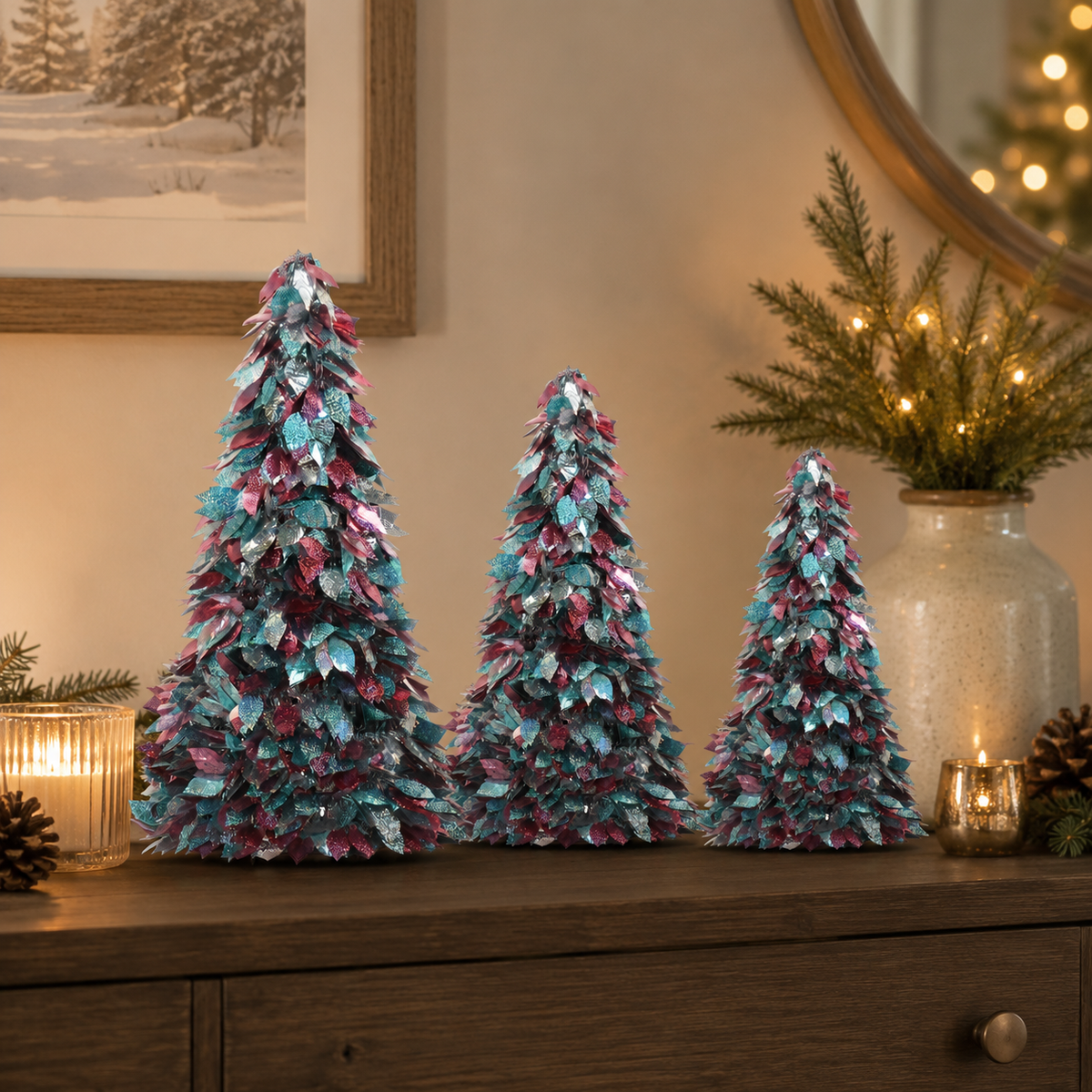 3er-Set Christbaumschmuck aus Lametta