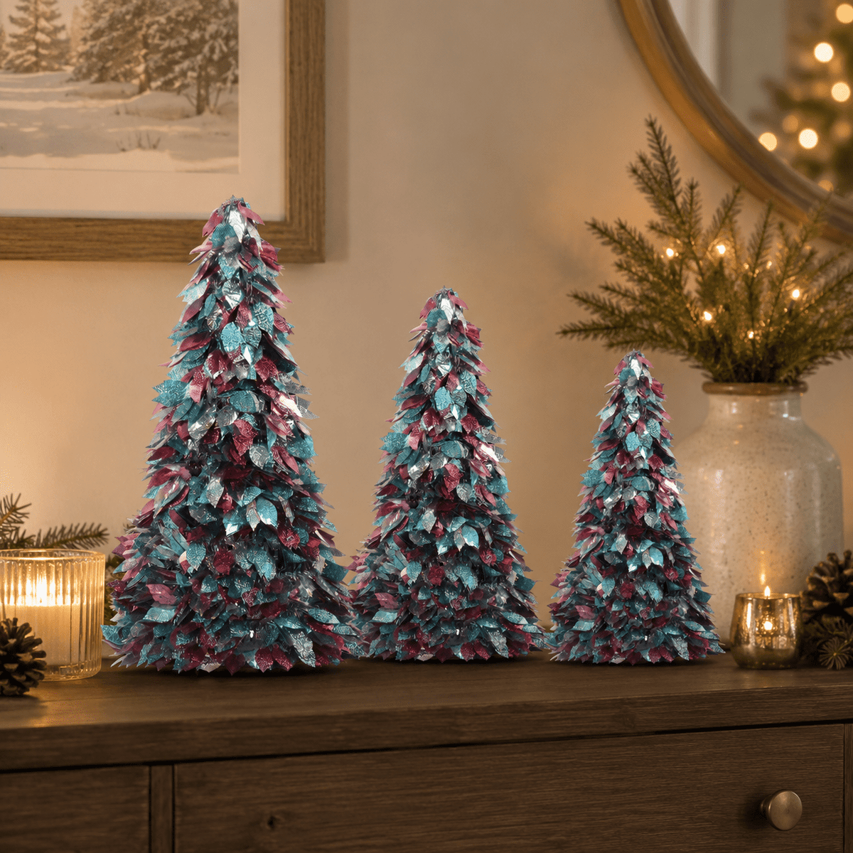 Set Of 3 Tinsel Christmas Tree Decorations - XMAS RIBBON TINSEL - Beattys of Loughrea