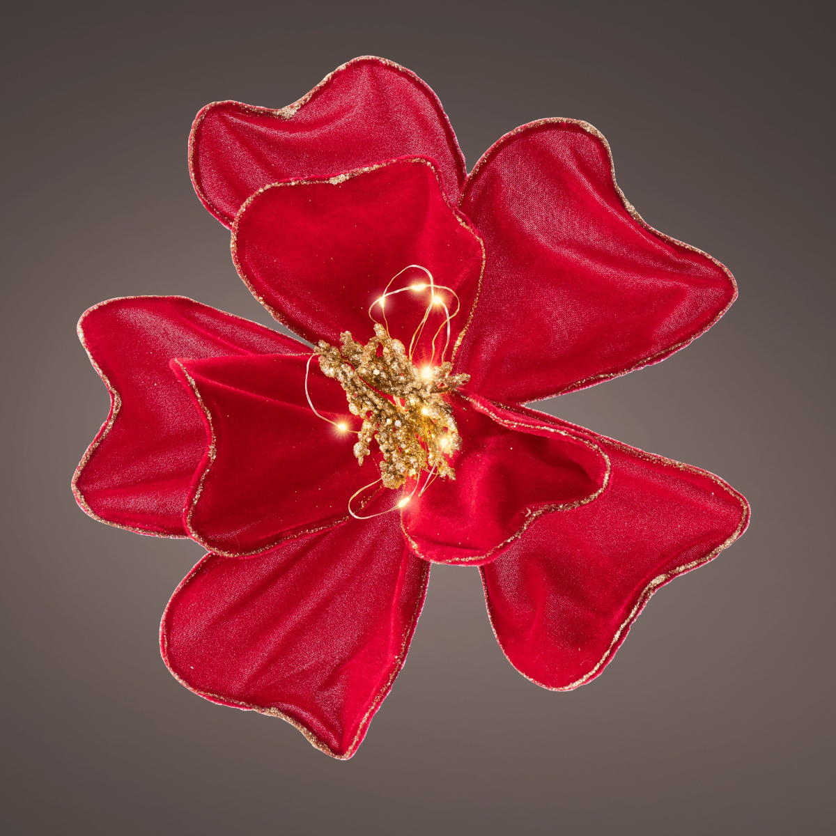 LED Velvet Poinsettia Flower Red 30cm