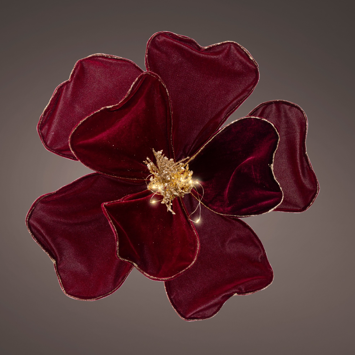 LED Samt Weihnachtsstern Blume Oxblood 30cm