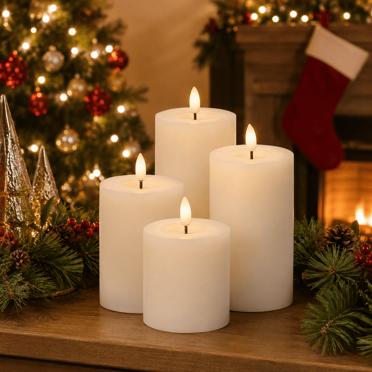 Set Of 4 LED Realistic Flame Candle Set Cream - BATTERY LED CANDLES - Beattys of Loughrea