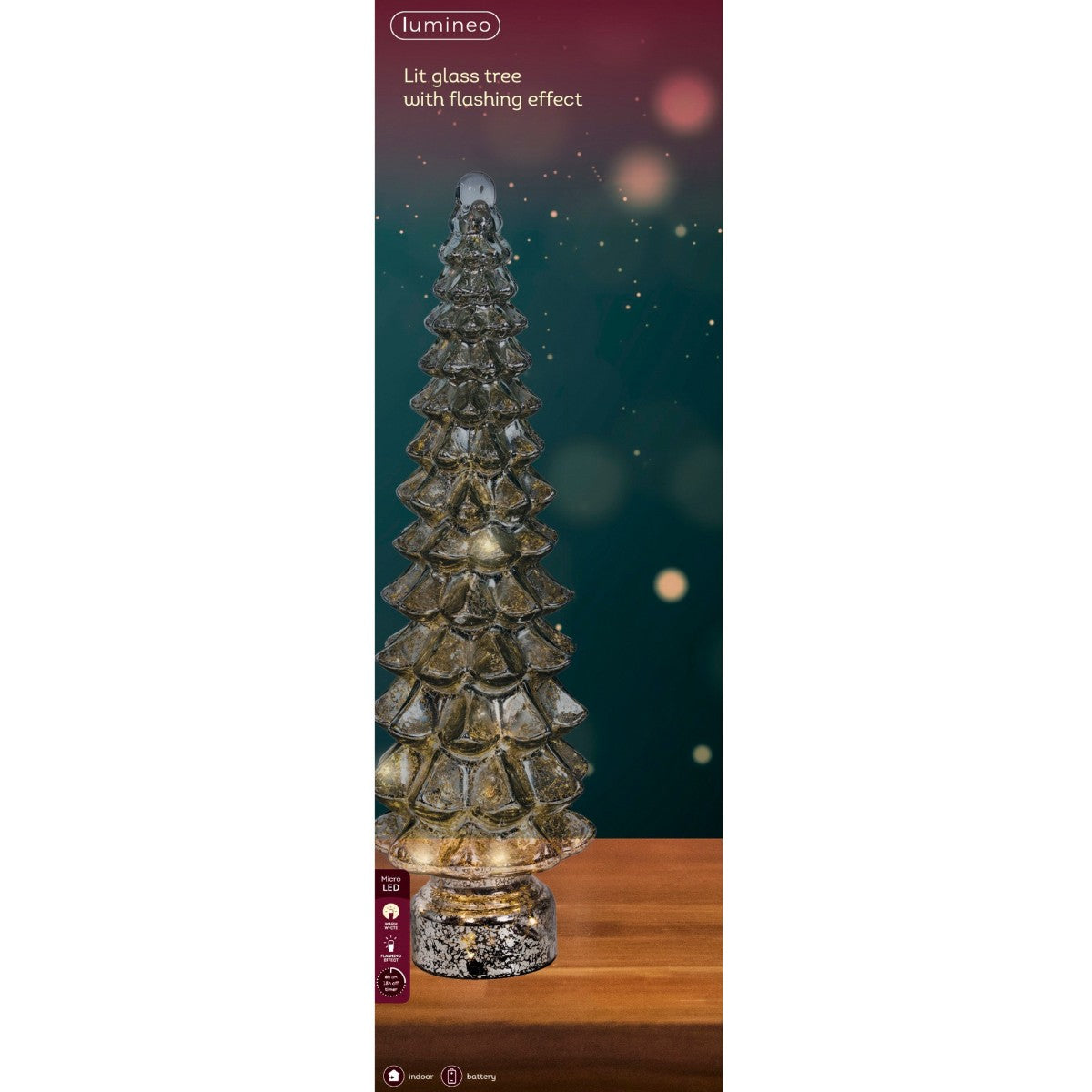 Sapin de Noël en verre à LED argenté 55 cm