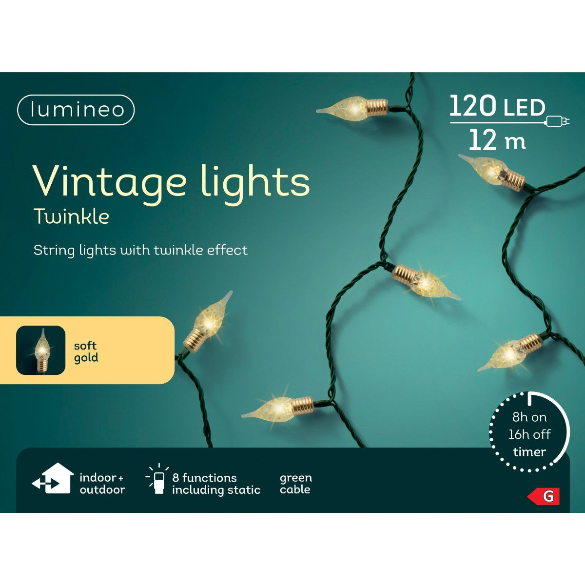 120 LED Vintage Style Twinkle String Lights Soft Gold 12m - XMAS LIGHTS LED - Beattys of Loughrea