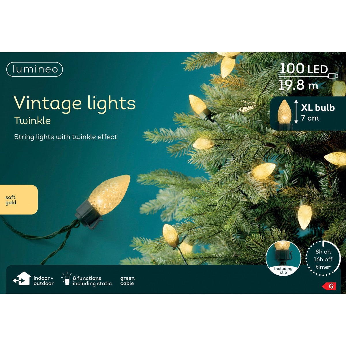 100 LED XL Faceted Vintage-Funkelleuchten Soft Gold 19,8m