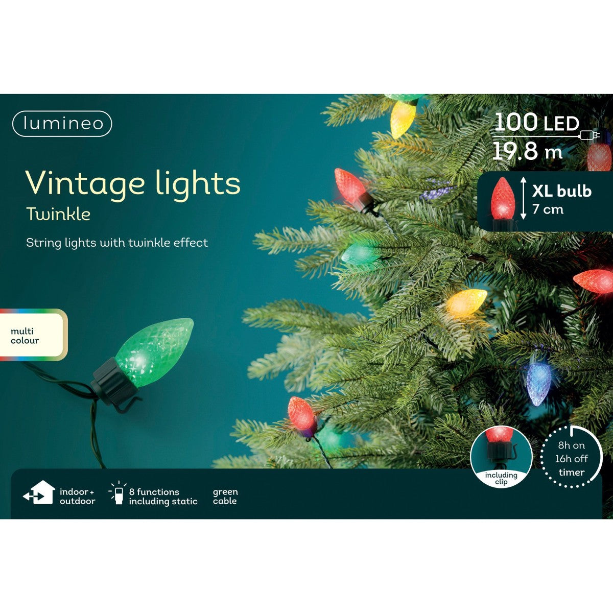 100 LED XL Facettierte Vintage Funkel Lichter Mehrfarbig 19,8m