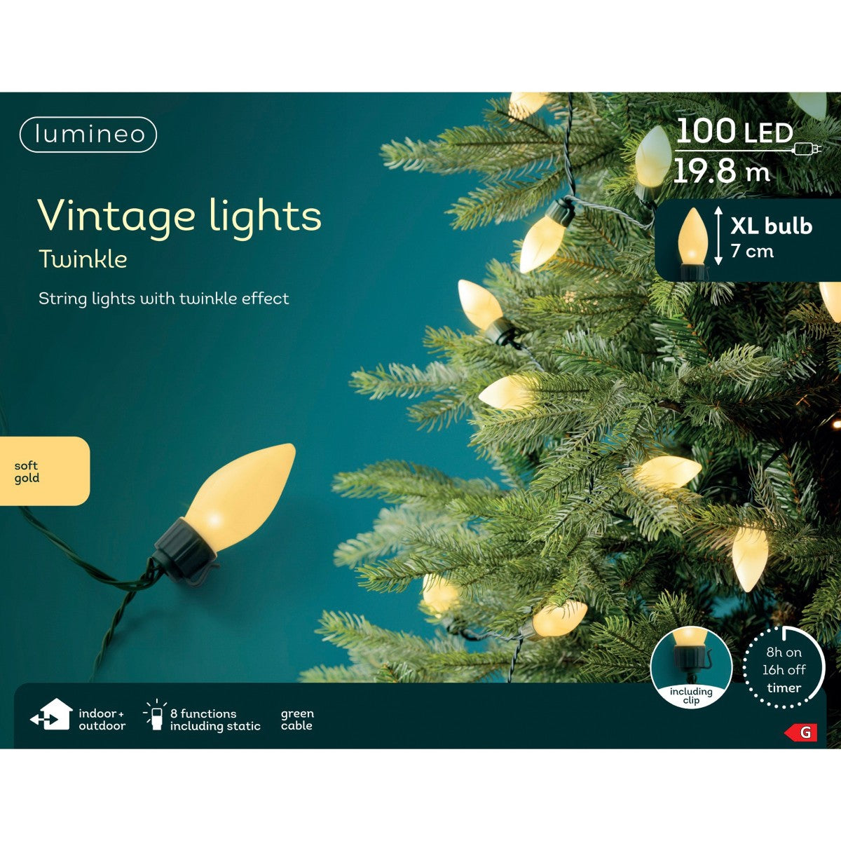 100 LED XL Vintage Twinkle Lights Soft Gold 19.8m - XMAS LIGHTS LED - Beattys of Loughrea