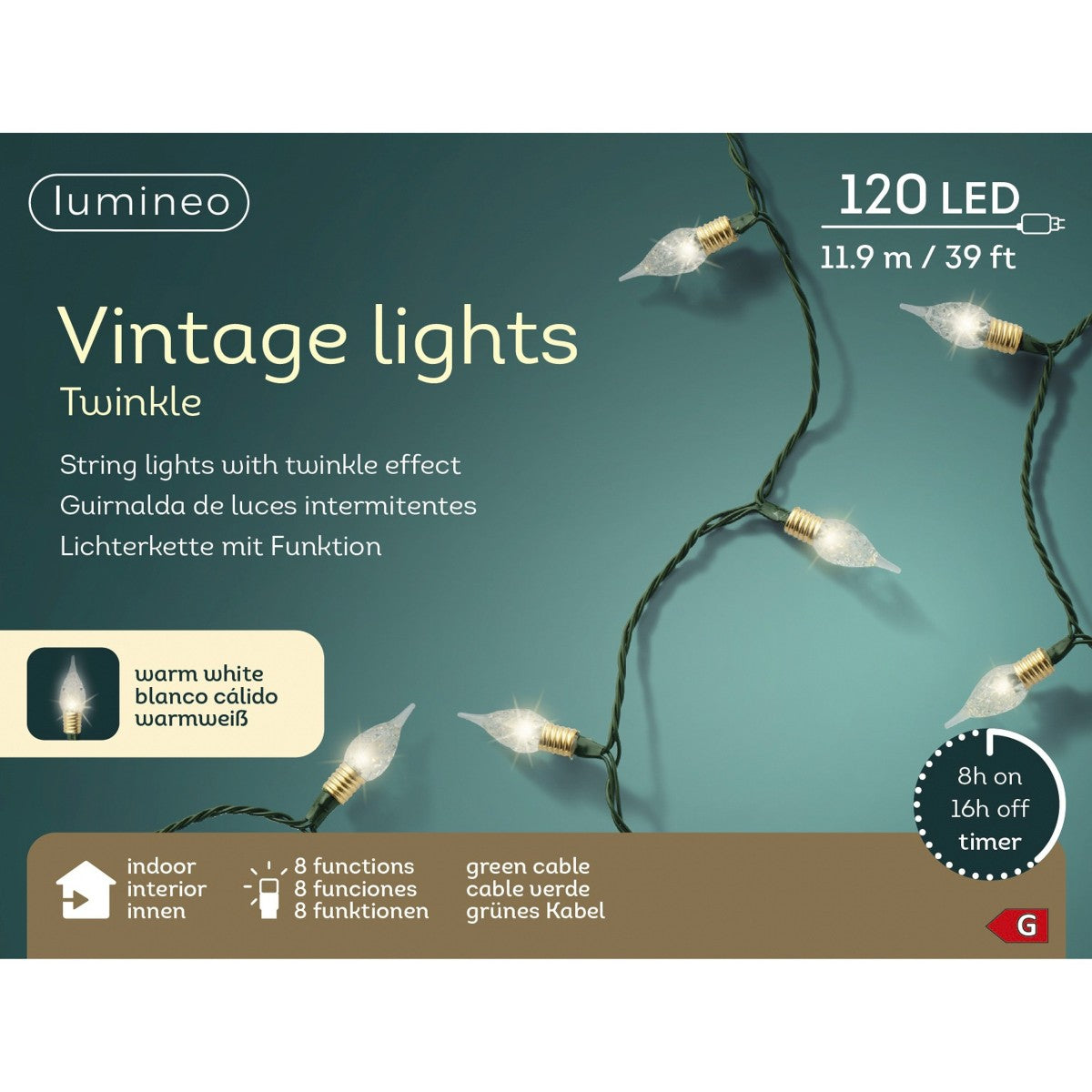 120 LED Vintage Style Twinkle String Lights Warm White 12m - XMAS LIGHTS LED - Beattys of Loughrea
