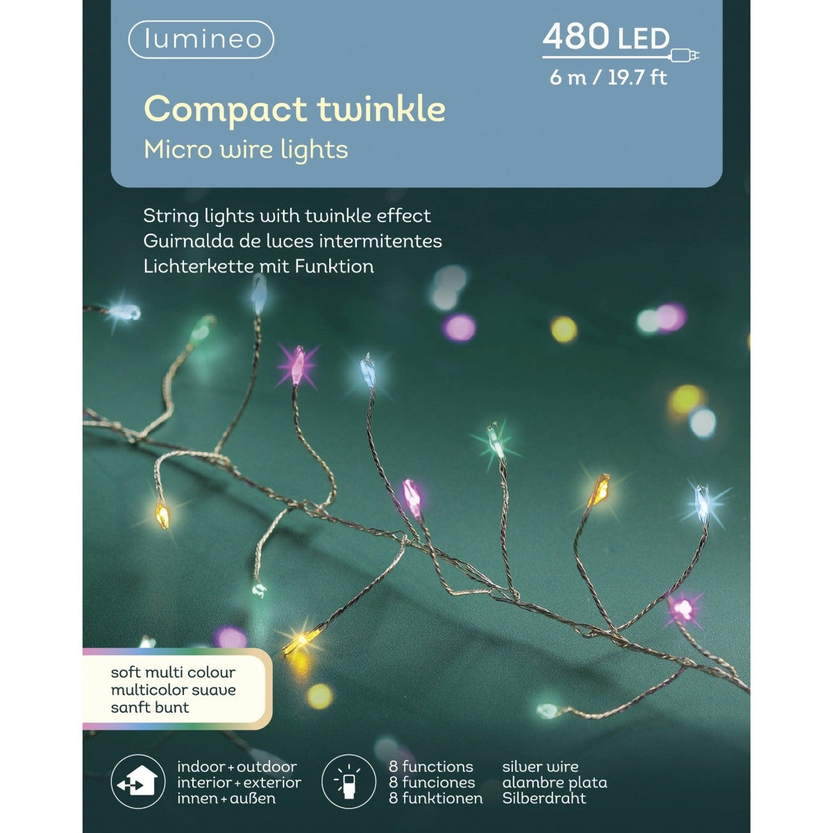480 LED Compact Twinkle Micro String Lights Soft Multi 6m
