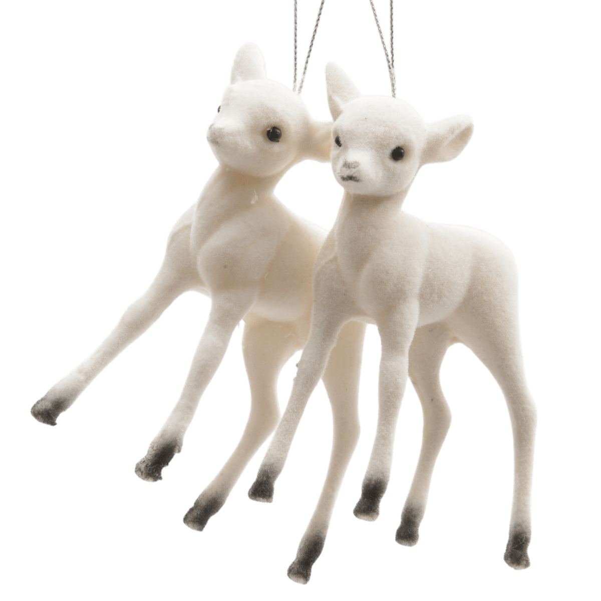Pair Of Flocked Reindeer Hanging Decorations White 7.5cm - XMAS HANGING DECOS - Beattys of Loughrea