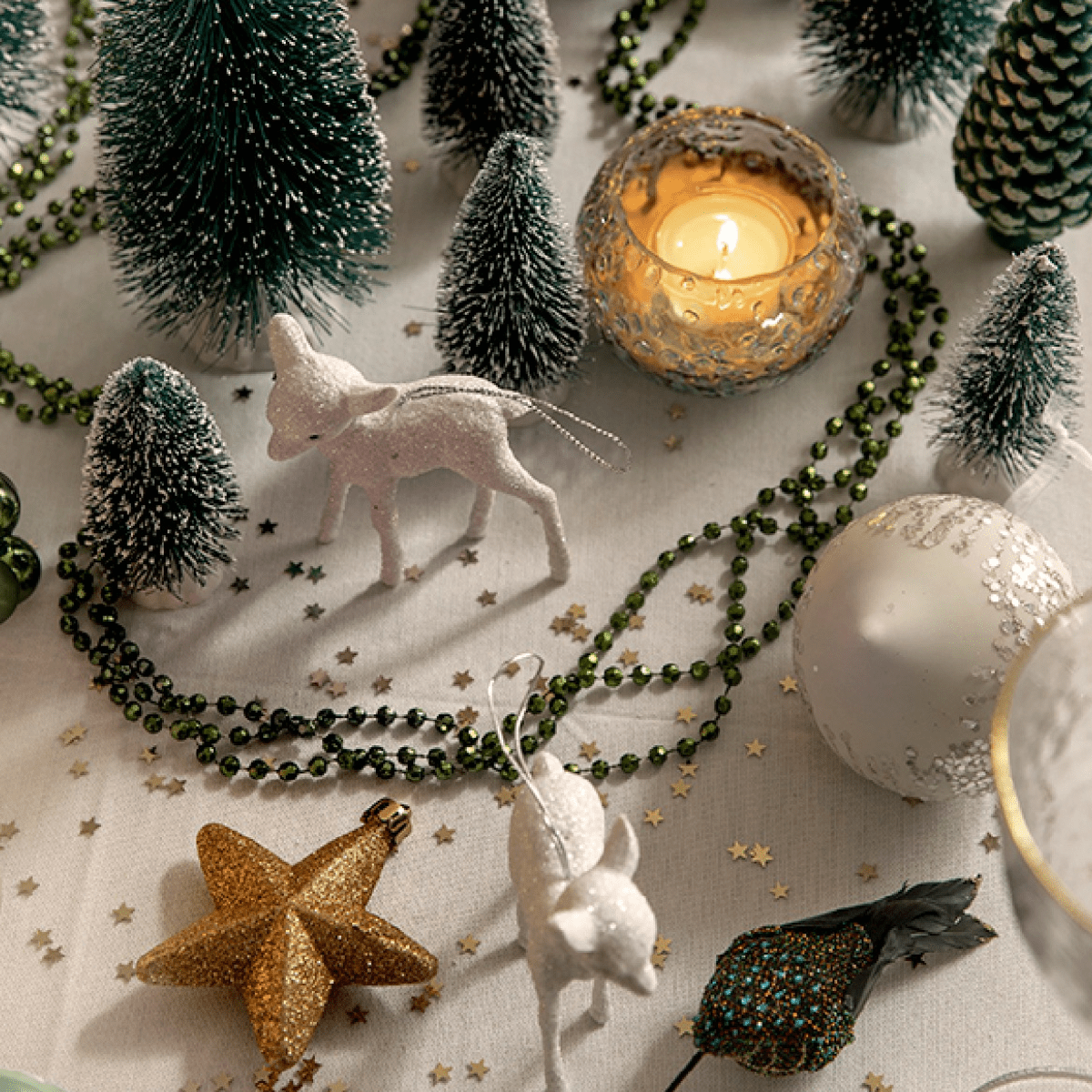 Pair Of Glitter Deer Hanging Decorations White 9cm - XMAS HANGING DECOS - Beattys of Loughrea