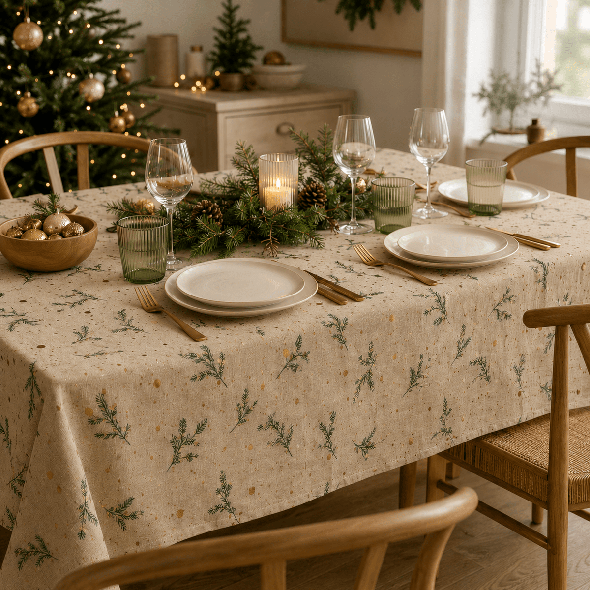 Christmas Leaf Print Tablecloth 180cm x 140cm - TABLECLOTHS/RUNNERS - Beattys of Loughrea
