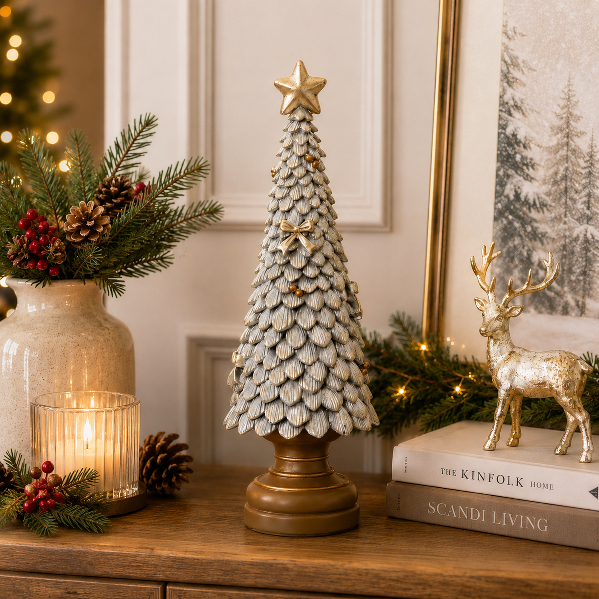 Décoration Sapin de Noël Pailletée Argentée 36cm