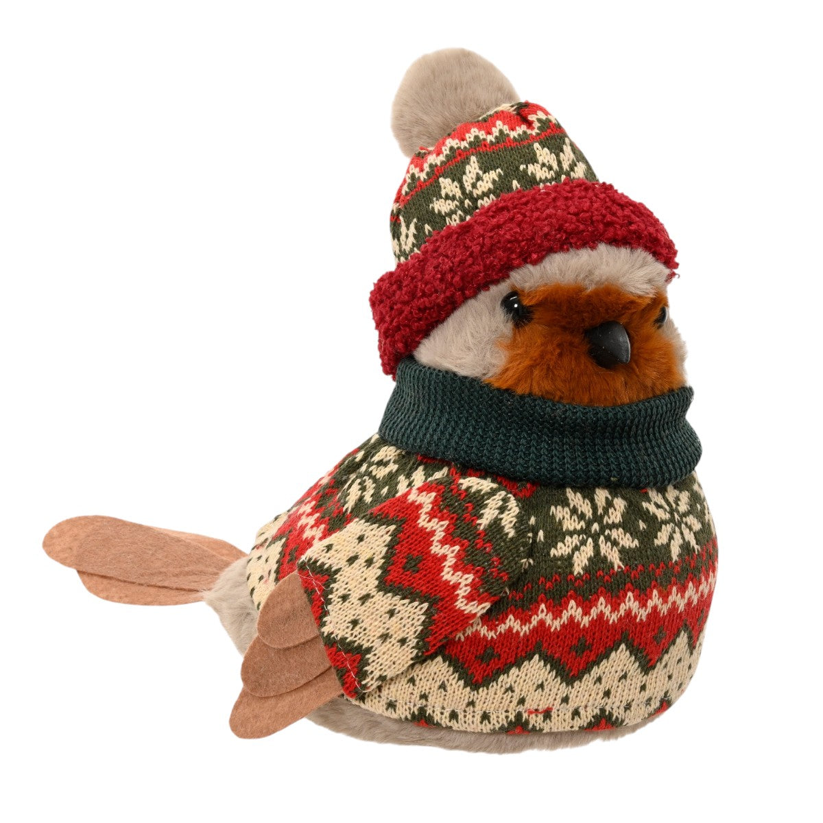 Weihnachtsrotkehlchen-Deko mit festlicher Mütze & Pullover