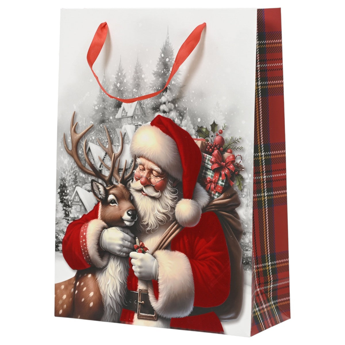 Weihnachtliche Geschenktüte "Weihnachtsmann & Rentier" 42cm x 16cm x 48cm