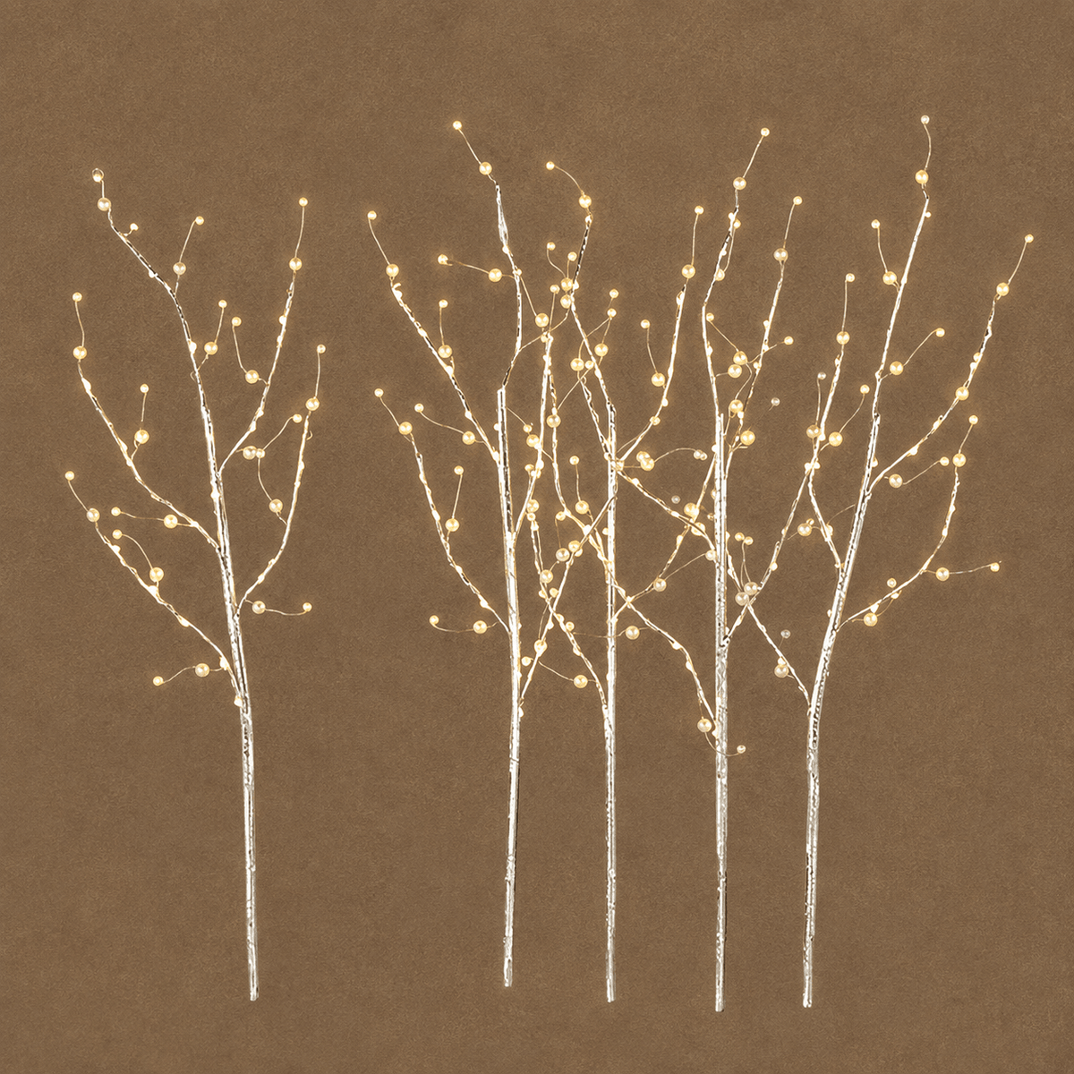 Silver LED Christmas Branches 125 Classic White Lights 5 Piece Set 76cm - XMAS BRANCHES/ TABLE DISPLAYS - Beattys of Loughrea