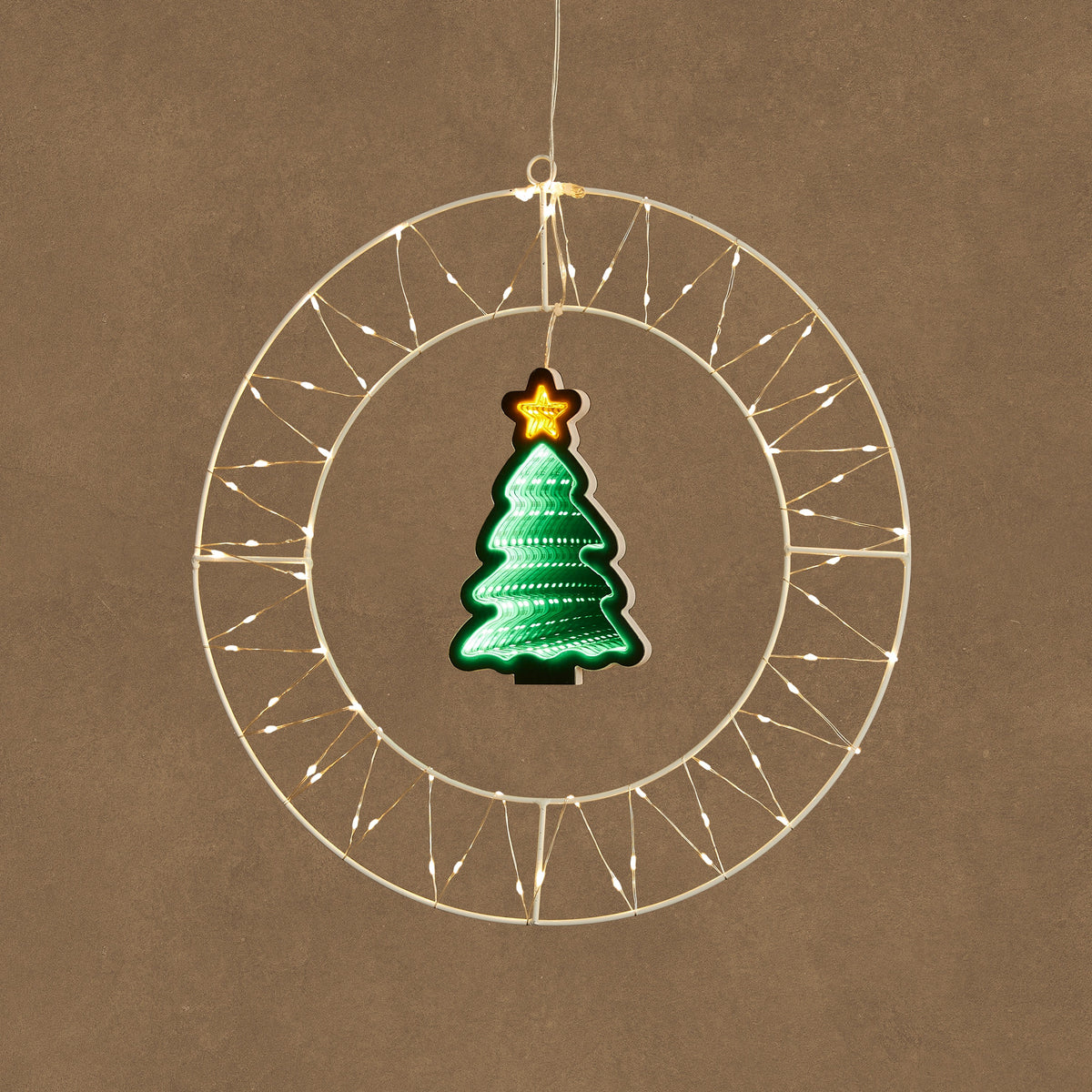 LED Christmas Tree Window Wreath with Timer 41cm