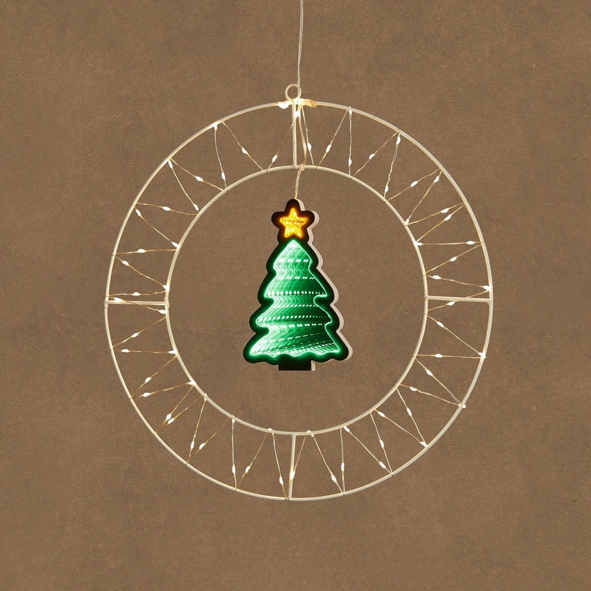 LED Christmas Tree Window Wreath with Timer 41cm - XMAS ROOM DECORATION - LIGHT UP - Beattys of Loughrea