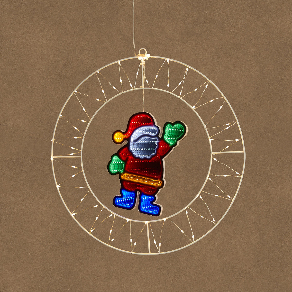 LED Santa Window Wreath with Timer 41cm