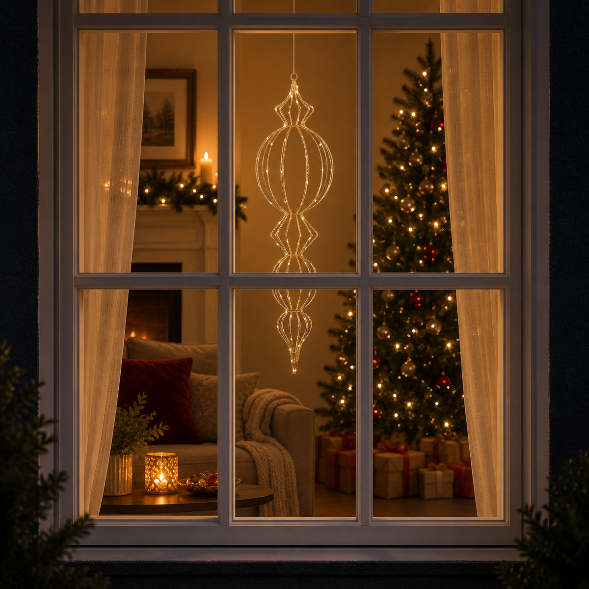 LED Champagne Hanging Finial Battery Operated with Timer 80cm