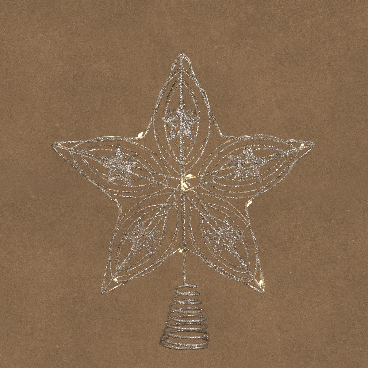 LED Silver Tree Top Star Battery Operated with Timer 30cm - XMAS DECORATIONS - Beattys of Loughrea
