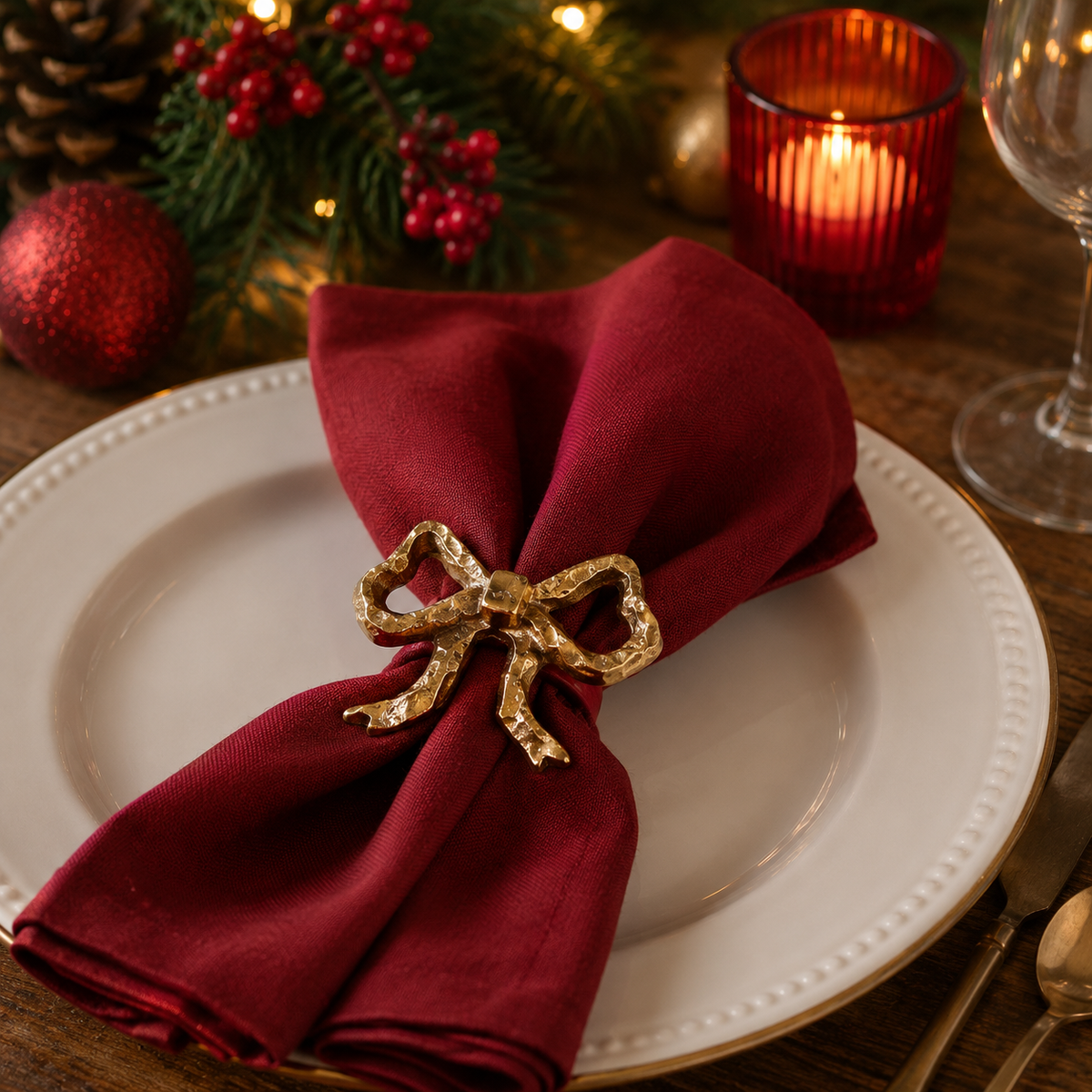 Gold Bow Napkin Rings Set of 4