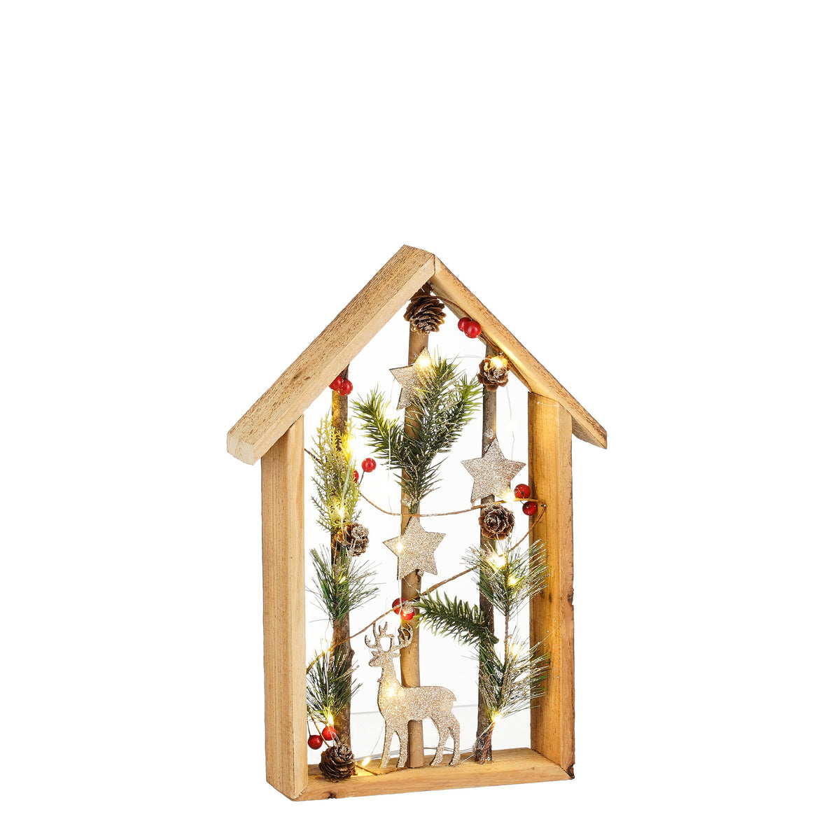LED Wooden House Decoration Battery Operated 36cm