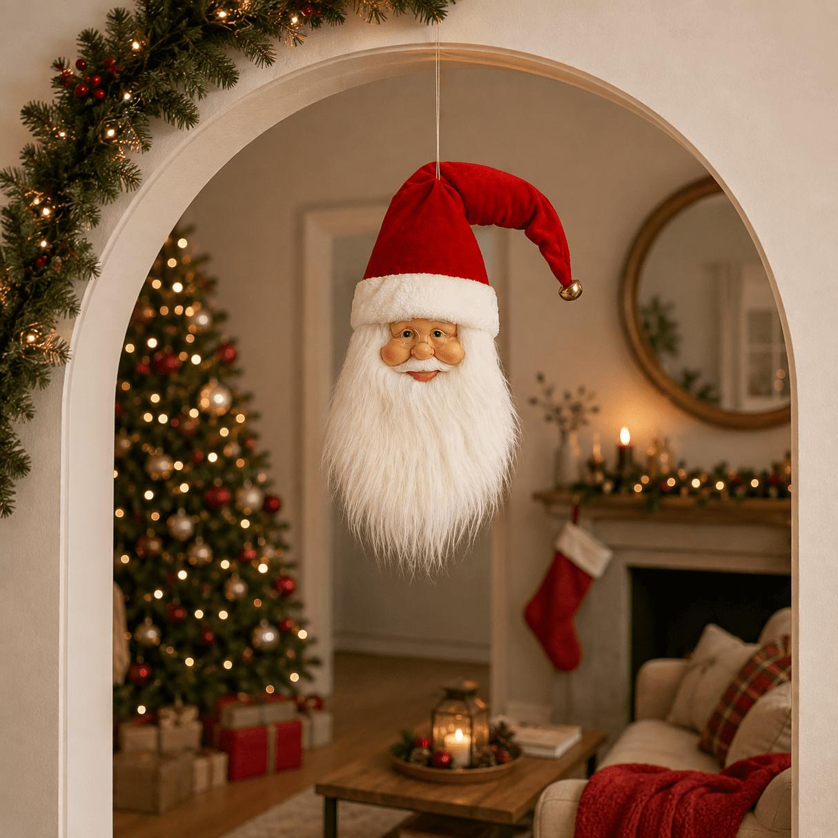 Santa Head Hanging Christmas Decoration Red 65cm - XMAS DECORATIONS - Beattys of Loughrea