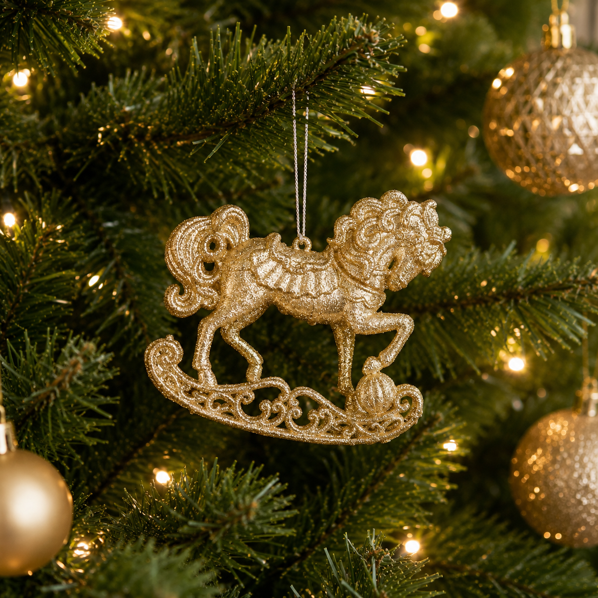 Glitter Rocking Horse Hanging Christmas Decoration 9cm