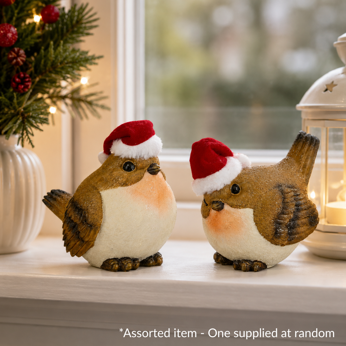 Rotkehlchen mit Weihnachtsmannmütze Deko Sortiert – Eine Lieferung*