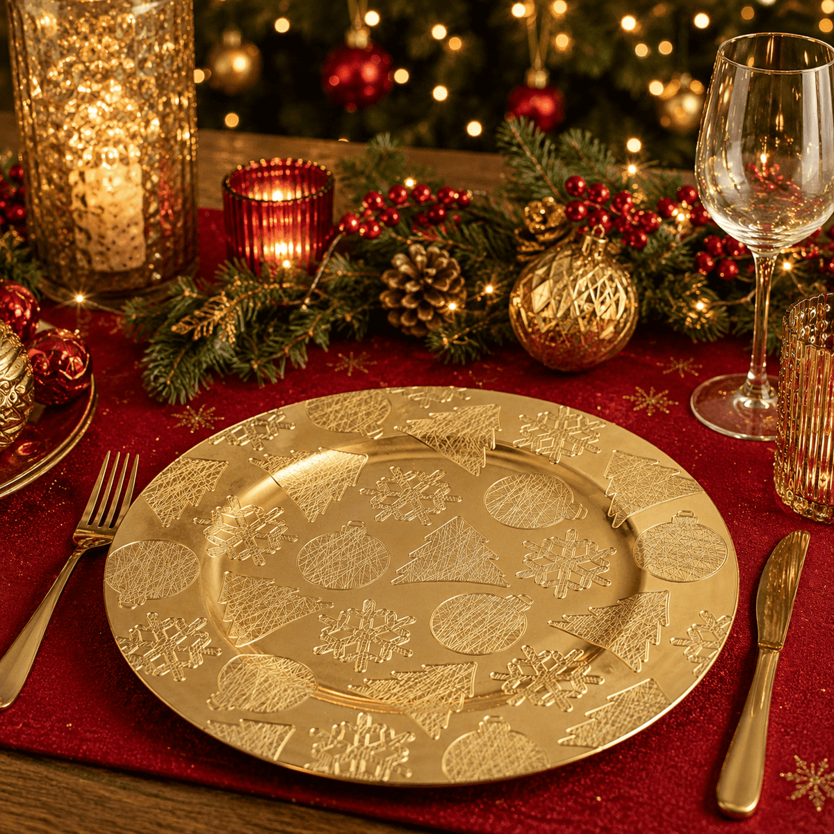 Gold Decorative Charger Plate 33cm - XMAS ACCESSORIES - Beattys of Loughrea
